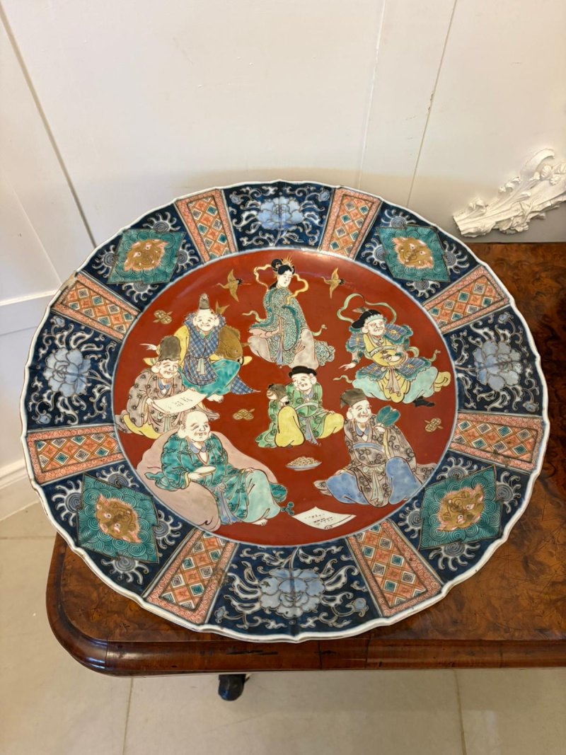 Antique Pair of Large Japanese Imari Porcelain Chargers Depicting the Seven Lucky Gods - Image 3